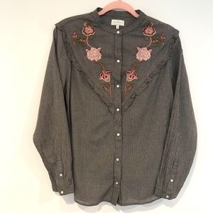 CLASSIC Lucky Brand Malibu Embroidered Snap Blouse